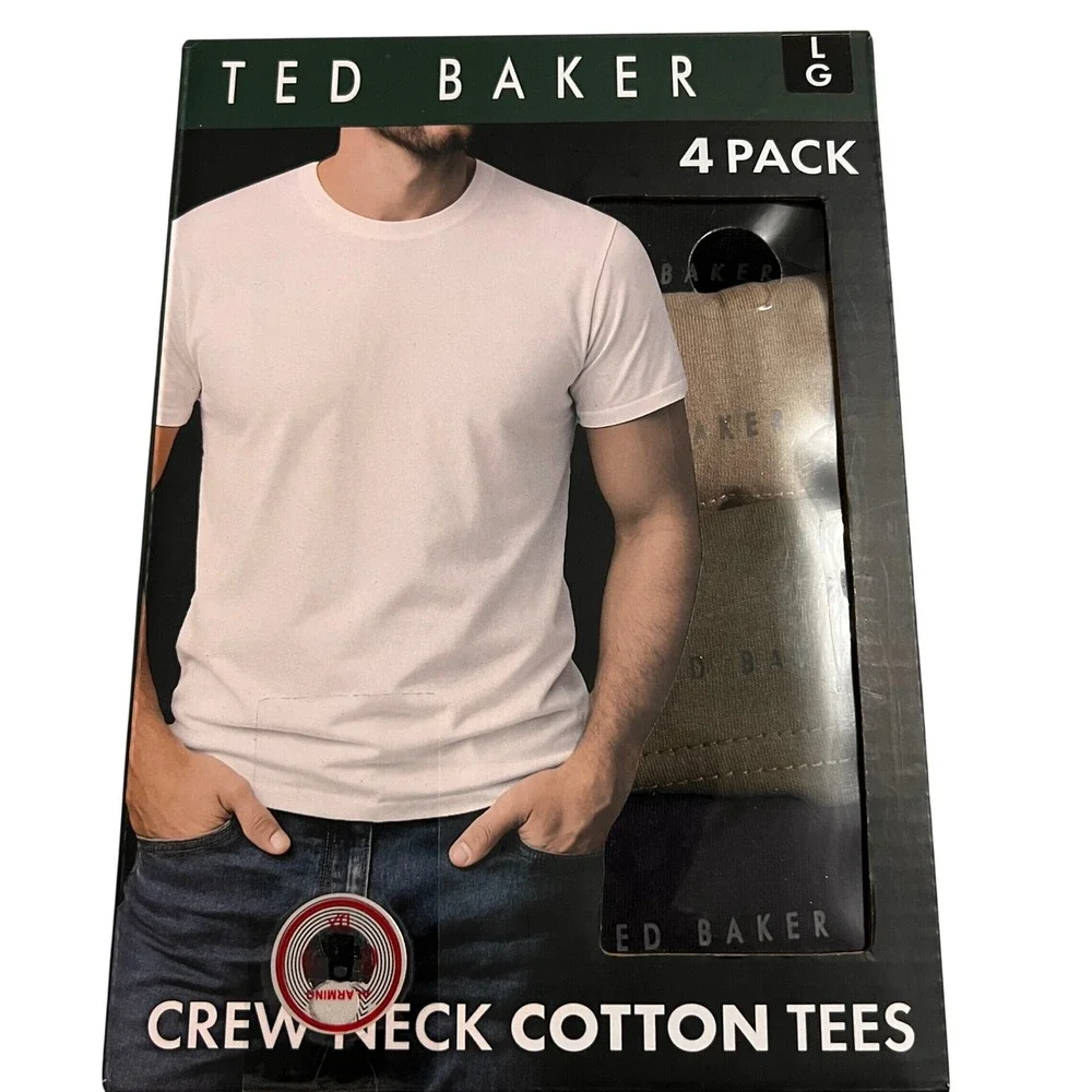 NEW Ted Baker 4 Pack Mens Crew Neck Cotton Tees Multi Ultra Soft Size Large